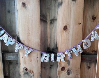 Vintage Quilt Happy Birthday Banner Bunting