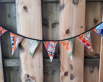 Guirnalda de tela multicolor - Banderín de colcha vintage