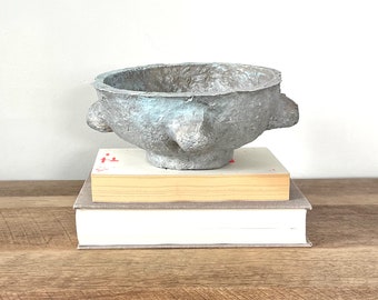 Shalom Bowl | 7" Silver Patina Paper Mâché Bowl | Vintage Style Rustic Pulp Bowl