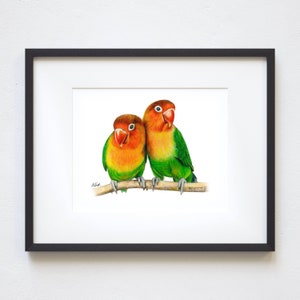 5x7 Lovebirds Colored Pencil Print