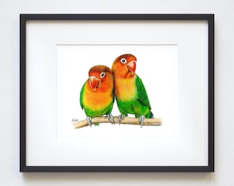 5x7 Lovebirds Colored Pencil Print