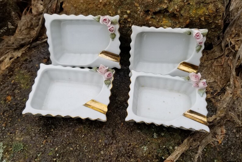 Ashtrays C Four Lefton Raised Pink Rose Vintage B