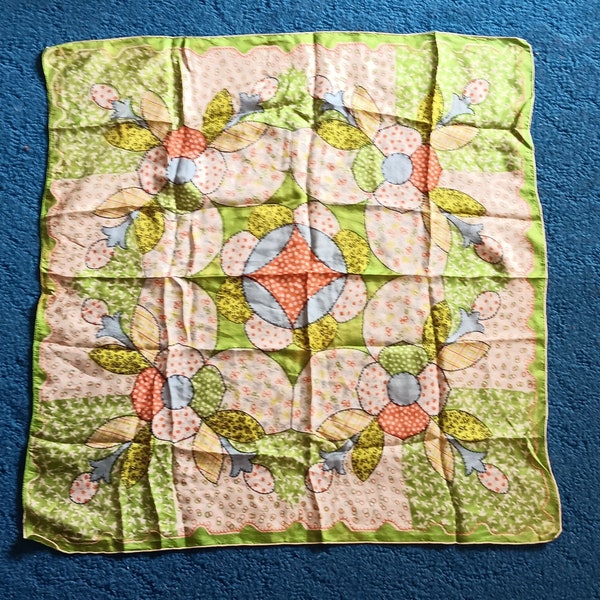 Vintage Scarf, Patchwork or Quilt Print Scarf.  Circa 1960s.  (J)