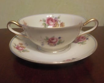 Vintage Bavaria Tirschenreuth, The Ascot 4487 Flower Two Handled Cup And Saucer