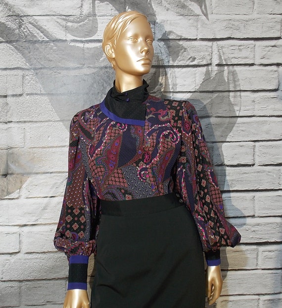 Escada silk blouse, poet sleeves paisley oriental