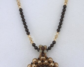 Beadwoven Pendant Necklace with Swarovski Pearls and Crystals - N004BFL