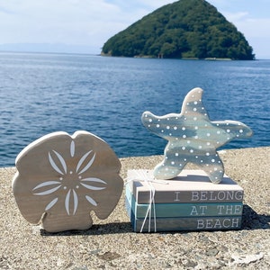 Beach Themed Decor - Beach Themed Books - Sand Dollar - Starfish - Beach Decor - Faux Wooden Books - Stacked Books