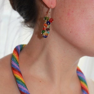 Multicolor crystal earrings dangle Rainbow cluster earrings drop elegant classy earrings gold or silver unique birthday gift for her mother image 1