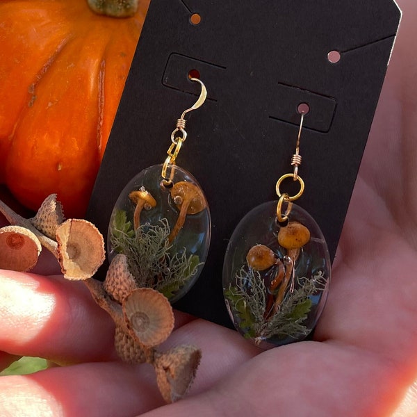 Cute real Mushroom earrings gold silver fairy dangle botanical earrings unique holiday gift for her handmade wanderlust jewelry for sister