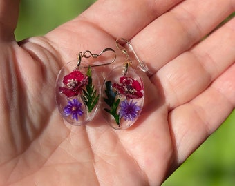 wildflower bridal shower earrings personalized family bouquet necklace fairycore Custom Birth month poppy flower resin jewelry mothers day