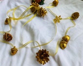 Christmas garland acorns pine cones snowflakes, christmas ornaments decor, christmas decorations gold silver, housewarming christmas gifts