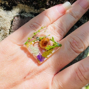 Bague fantaisie véritable forêt de champignons, bijoux personnalisés avec pierre de naissance, cadeaux d'anniversaire, bague réglable image 2