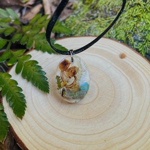 Birthstone Personalized Real Mushroom Pendant Fungi necklace for Men Mushroom terrarium Cottagecore jewelry For Her unique handmade bff gift