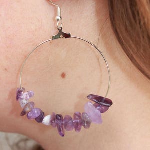 Amethyst earrings, Custom hoop earrings with Amethyst beads, jewelry gift daughter, crystal hoop earrings, February Birthstone earrings wife image 2