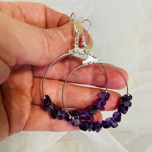 Amethyst earrings, Custom hoop earrings with Amethyst beads, jewelry gift daughter, crystal hoop earrings, February Birthstone earrings wife image 4