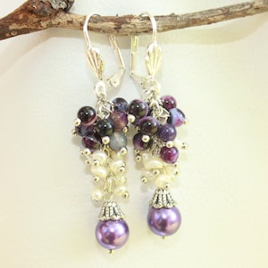 Amethyst color crystal pearl earrings for bride purple romantic jewelry dangling pearl drop earrings unique birthday gift for girlfriend