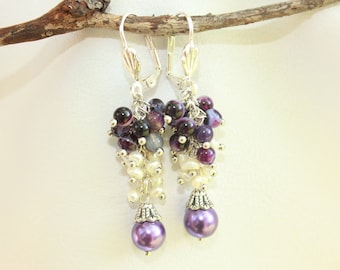 Amethyst Pearl Drop Earrings: Romantic Purple Dangle Jewelry February Birthstone