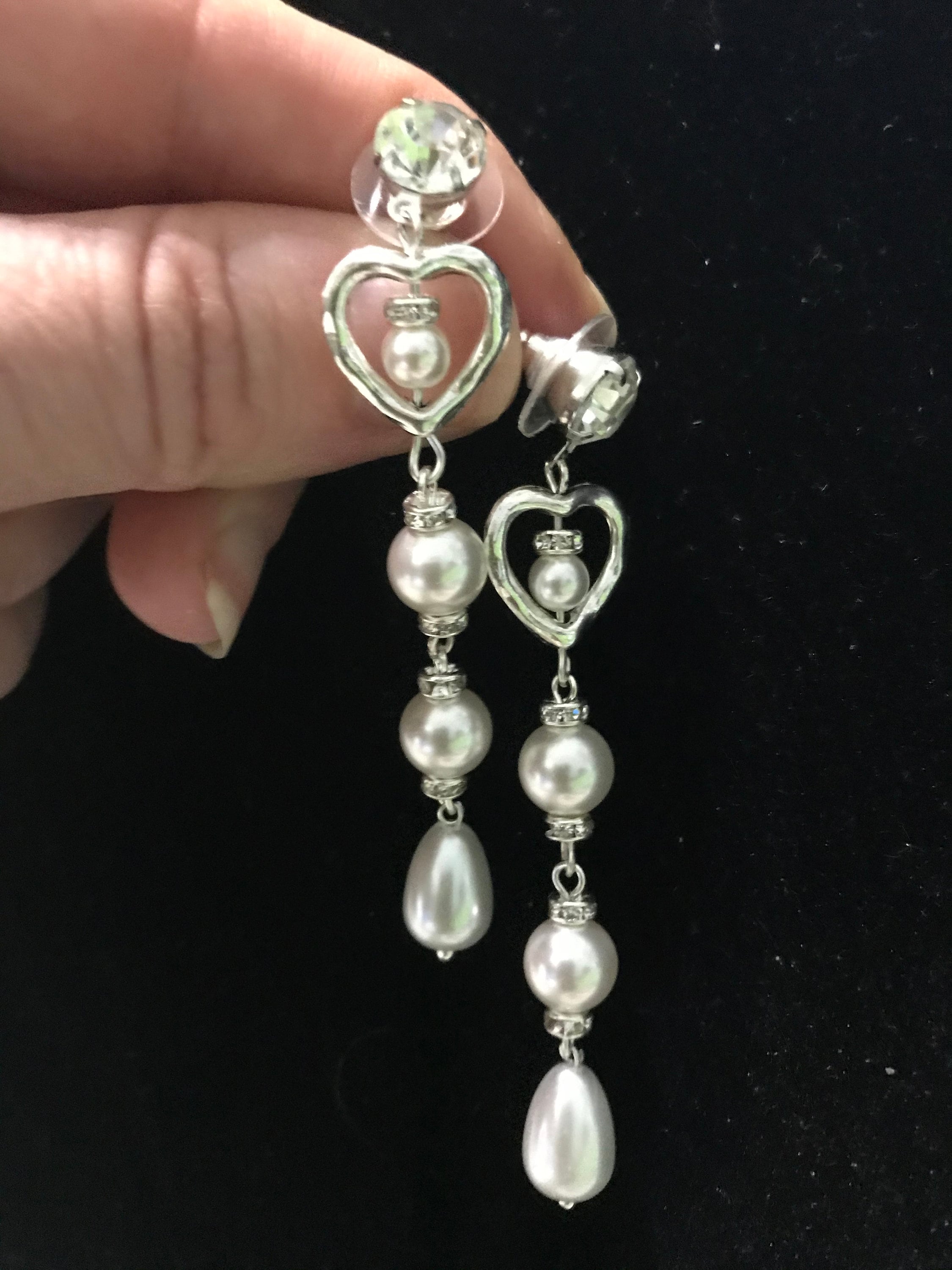 Pearl drop earrings long Swarovski heart bridal earrings silver gold baroque pearl earrings wedding unique birthday gift for her best friend