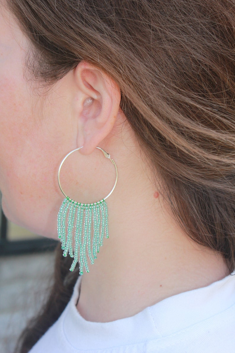 Mint Green Tassel Hoop Earrings for Women Bridesmaid Earrings Etsy