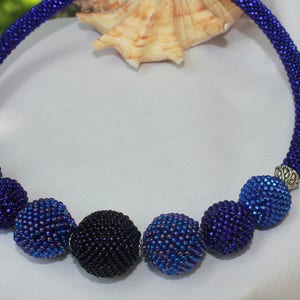 Blue bib choker necklaces for women seed beaded ball bonbon jewelry for her bold statement necklaces, fashion jewellery for women bridesmaid image 5