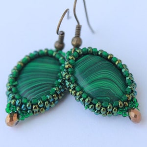 Malachite earrings, crystal earrings, gemstone green stone earrings, simple earrings, dangle square earrings, Mothers Day gift for her mom oval