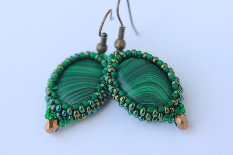 Malachite earrings, crystal earrings, gemstone green stone earrings, simple earrings, dangle square earrings, Mothers Day gift for her mom image 5