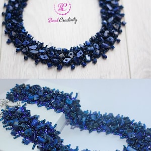 Raw birthstone Lapis Lazuli crystal necklace collar unique holiday gift for her handmade beaded jewelry set for mom wife September birthday image 2