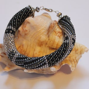 Silver bracelet Shades of Grey Patchwork Bracelet Grey Bracelet Stylish Beaded Bracelet For her Fashion Accessory Bead crochet Rope Bracelet