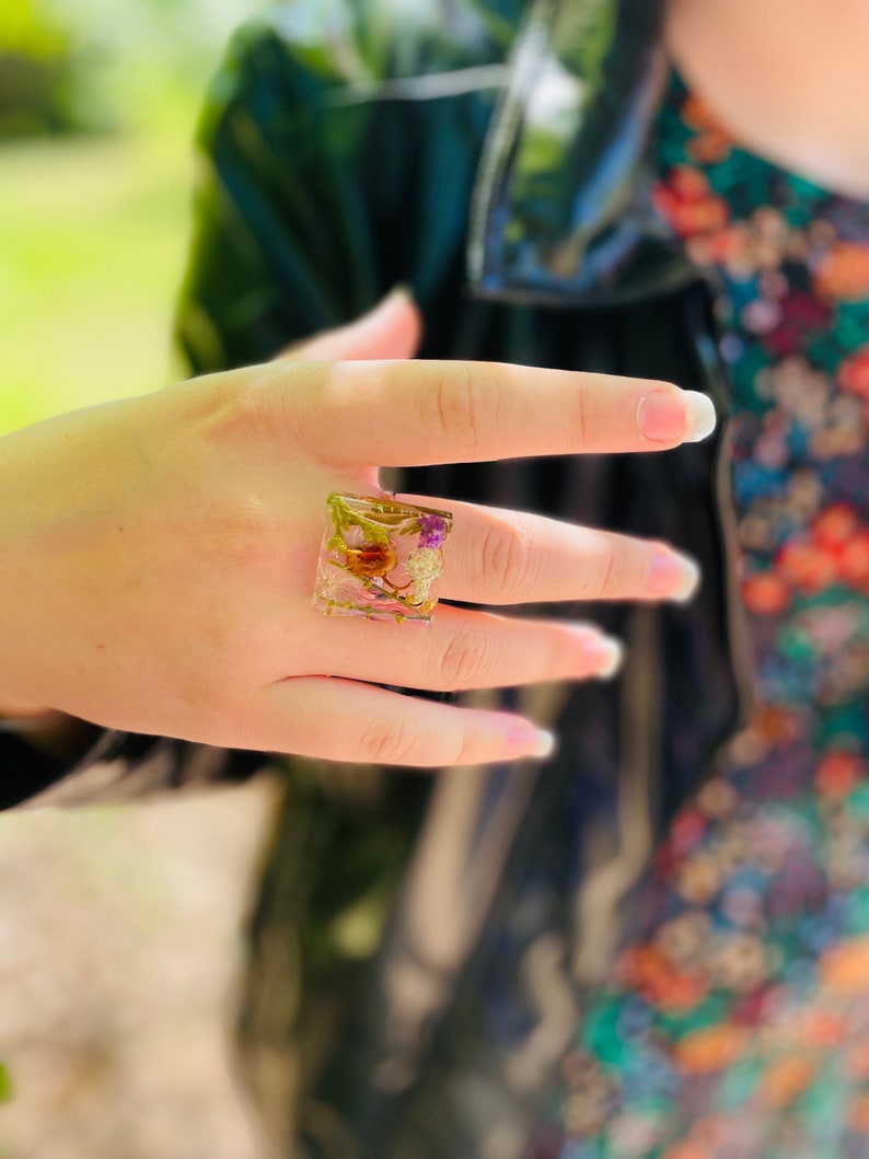 Bague fantaisie véritable forêt de champignons, bijoux personnalisés avec pierre de naissance, cadeaux d'anniversaire, bague réglable image 1