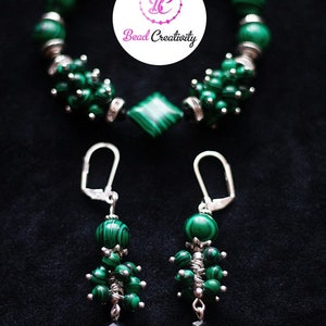 Malachite earrings, crystal earrings, gemstone green stone earrings, simple earrings, dangle square earrings, Mothers Day gift for her mom cluster