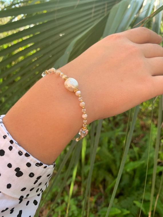 Personalized Jewelry Mothers Day Gift 14 K Gold Filled Pearl Bracelet for Women Pearl Initial Bracelet Minimalist Beaded Bracelet Custom Etsy