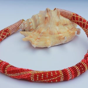 Birthday gift for her, red necklace, beaded choker, patchwork necklace, girlfriend birthday present, bridesmaid necklace, handmade jewelry