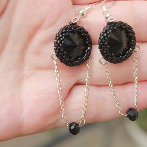 Earrings. Black earrings beaded, Gothic earrings, goth chain earrings, goth jewelry, steampunk earrings, black jewelry for her, self gift, image 5