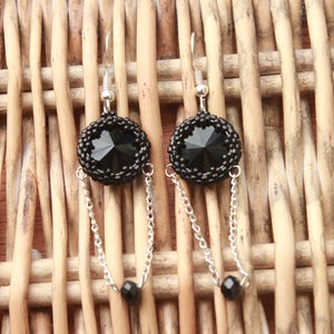 Earrings. Black earrings beaded, Gothic earrings, goth chain earrings, goth jewelry, steampunk earrings, black jewelry for her, self gift, image 4