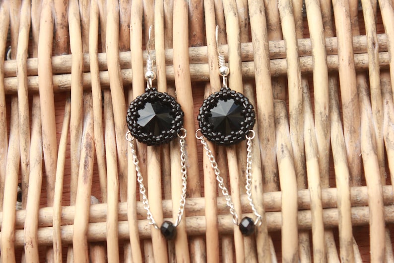 Earrings. Black earrings beaded, Gothic earrings, goth chain earrings, goth jewelry, steampunk earrings, black jewelry for her, self gift, image 4