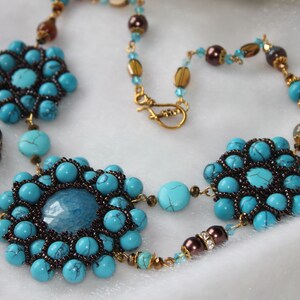Turquoise Necklace birthday gifts for girlfriend, Beadwork Statement Necklace, Turquoise bead Jewelry, chunky turquoise necklace~Mothers day