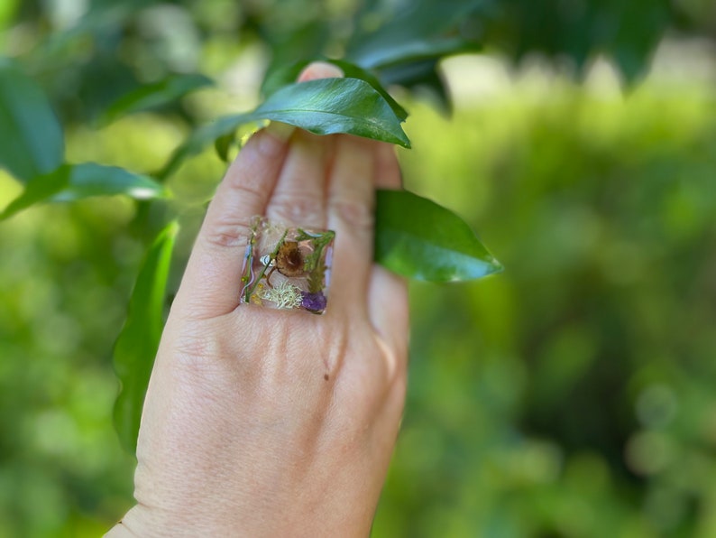 Bague fantaisie véritable forêt de champignons, bijoux personnalisés avec pierre de naissance, cadeaux d'anniversaire, bague réglable image 6