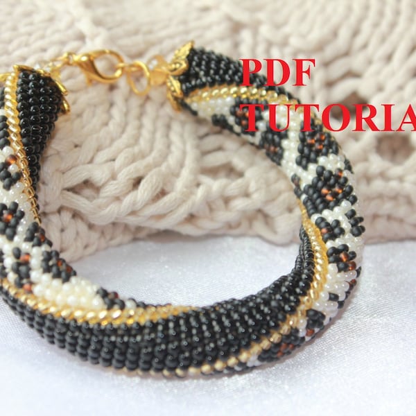 PDF Pattern Bracelet Tutorial Halloween, Leopard Bead crochet rope, seed bead pattern, Jewelry patterns, diy bracelet crochet with beads