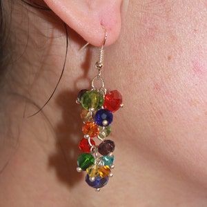 Multicolor crystal earrings dangle Rainbow cluster earrings drop elegant classy earrings gold or silver unique birthday gift for her mother image 3