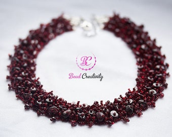 Garnet collar choker necklace January birthday gift for mother in law raw stone jewelry burgundy red birthstone jewelry holiday gift for her