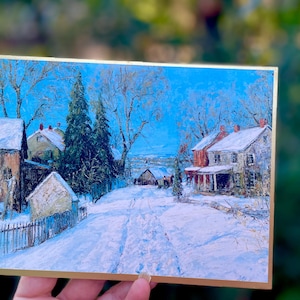 Antique Christmas Village Classic Holiday Card with View of Allentown Pennsylvania Oil on Canvas Cozy Winter Snowy Scene Greeting Card Boxed