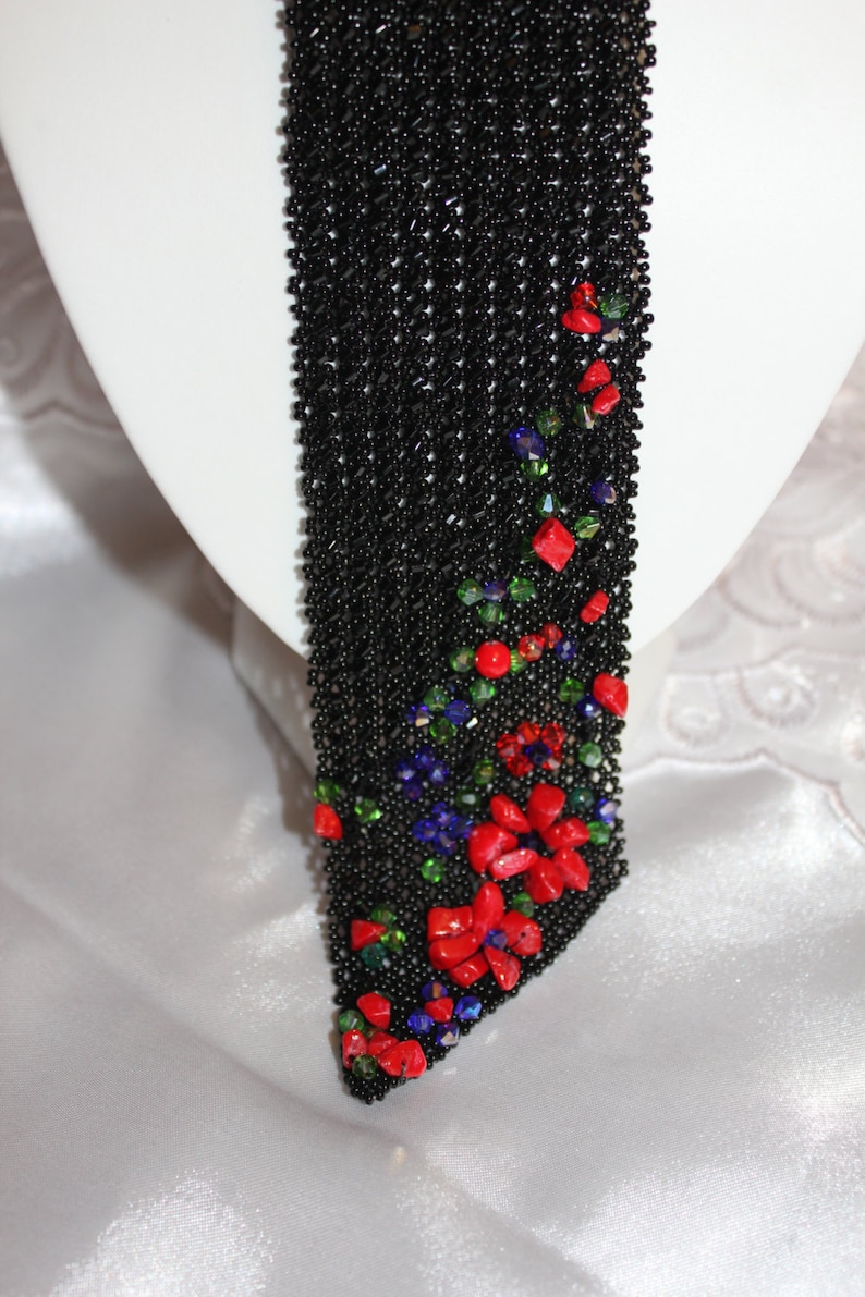 Office Style Necklace for Women, beaded tie, Office Fashion Necklace, Lady Boss Gift, Black Tie Necklace, Seed Bead Tie, women tie unique image 4