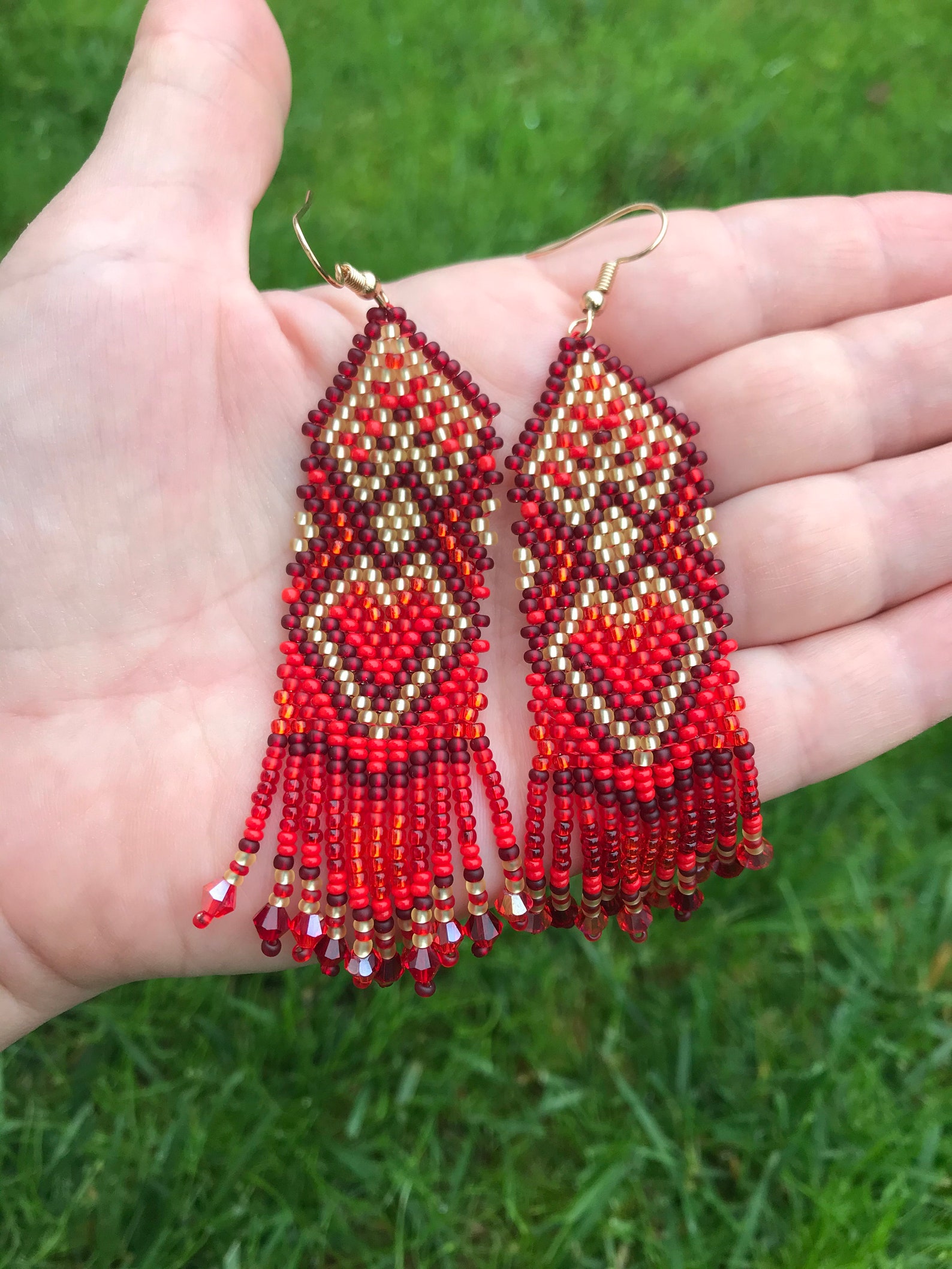 Turquoise Beaded Earrings Long Earrings Fringe Earrings Ombre Earrings