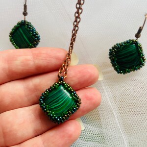 Malachite earrings, crystal earrings, gemstone green stone earrings, simple earrings, dangle square earrings, Mothers Day gift for her mom image 10