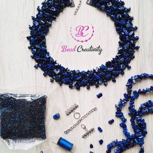 Raw birthstone Lapis Lazuli crystal necklace collar unique holiday gift for her handmade beaded jewelry set for mom wife September birthday image 8
