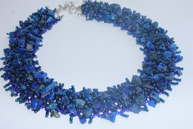 Raw birthstone Lapis Lazuli crystal necklace collar unique holiday gift for her handmade beaded jewelry set for mom wife September birthday image 7