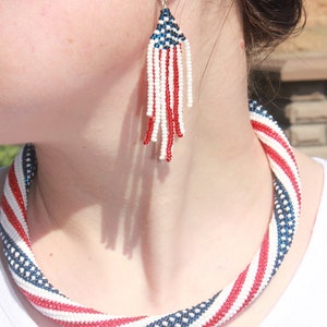 4th July jewelry birthday gifts for grandma mom, american flag necklace, patriotic jewelry, labor Day sale, patriotic beaded choker for wife image 5