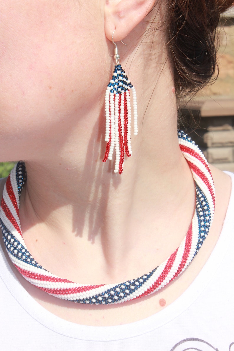 4th July jewelry birthday gifts for grandma mom, american flag necklace, patriotic jewelry, labor Day sale, patriotic beaded choker for wife image 5
