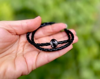 Mourning Jewelry Custom hair / Funeral Flowers European Bead memorial leather bracelet for men