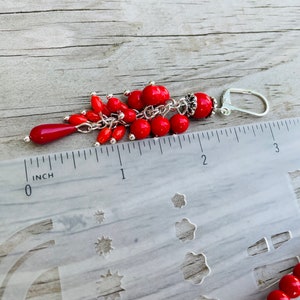 Valentines day Red coral statement earrings gift for women, mom birthday gift gemstone cluster earrings, unique gift for her dangle earrings image 9